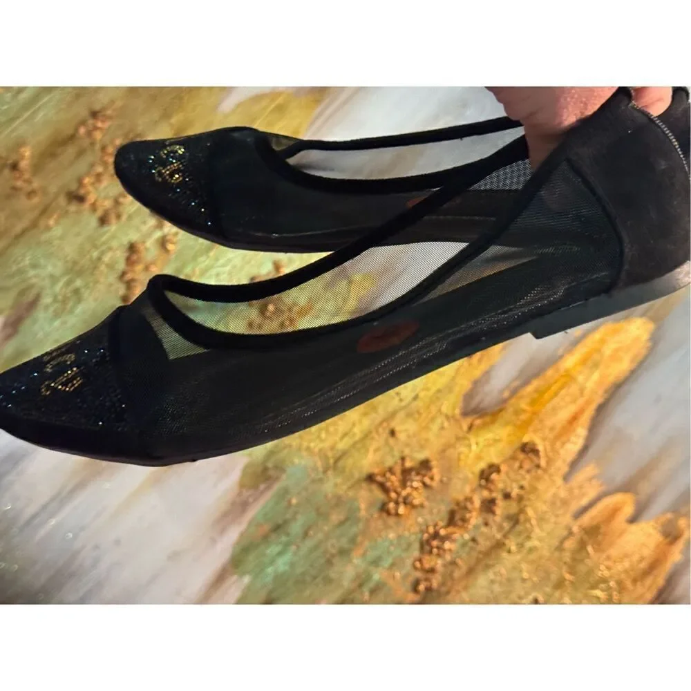 Juicy couture bling rhinestone logo pointed toe mesh logo Flats shoes 9.5W